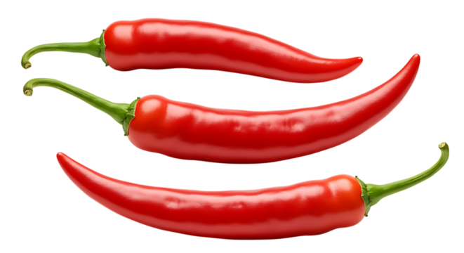 Fresh red chili peppers lying on a white background arranged neatly, showcasing their spicy vibrant look and natural shine perfect for cooking and food decoration.