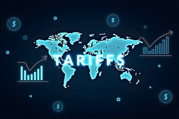 Digital World Map with TARIFFS sign