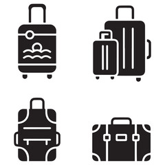 travel bag icon set. vacation, tourism and luggage symbol. Vector Black silhouettes. with white background