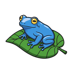 Fototapeta premium Blue Frog Perched on Leaf: A charming blue frog rests serenely upon a vibrant green leaf. Witness nature's delightful embrace, illustrating peace and simplicity.