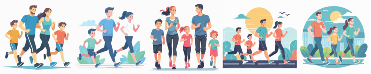 Vector of a family jogging together.
