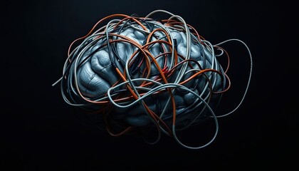 Abstract Brain Model with Intricate Wiring and Dark Background