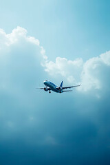 A passenger plane is flying through the sky.created with the help of artificial intelligence.