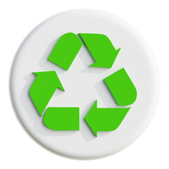 3D icon of Recycle representing Earth Day theme, designed with a vibrant green and blue color surrounded by eco-friendly elements. The icon embodies the spirit of environmental awareness.