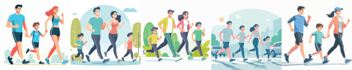 Obraz premium Vector of a family jogging together.