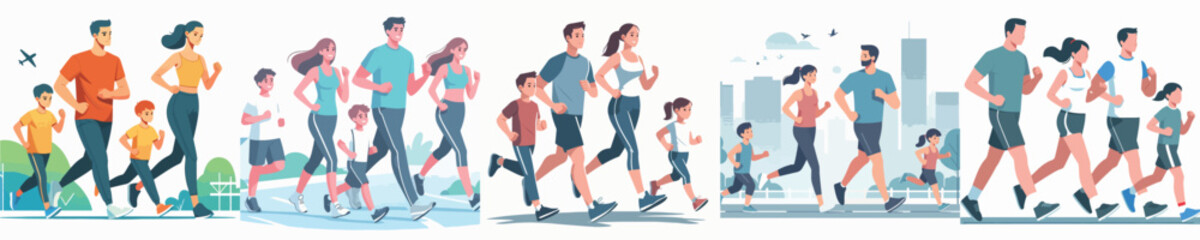 Vector of a family jogging together.