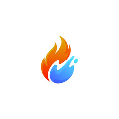 fire water element icon logo with splash effect