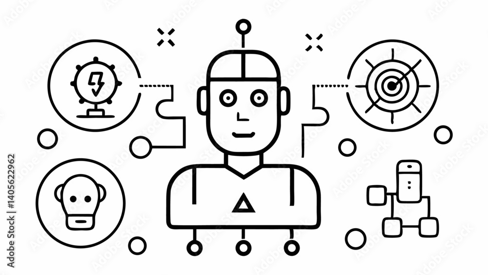 Poster clean and modern vector icon set showing artificial intelligence components for use in websites pres