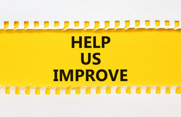 Help us improve symbol. Concept words Help us improve on beautiful yellow paper. Beautiful yellow...