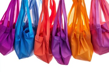 Colorful reusable shopping bags hanging
