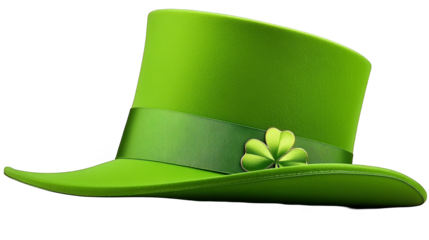 Isolated Green Top Hat with Shamrock Illustration on Transparent Background