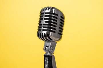 Fototapeta premium Studio Microphone on a Yellow Background in a Professional Shot, Clean Backdrop