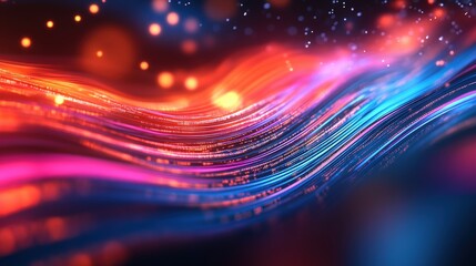 Obraz premium A motion-blurred abstract of a high-speed digital data transfer concept, with glowing light trails representing information flow