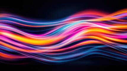 A motion-blurred abstract of a high-speed digital data transfer concept, with glowing light trails representing information flow