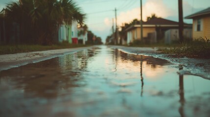 Obraz premium A street with a puddle of water in the middle
