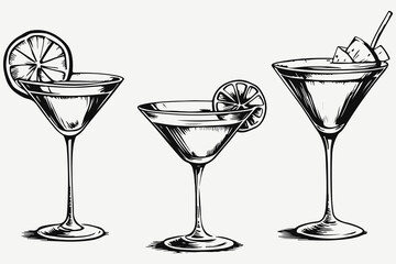 cocktails drinks set sketch illustration