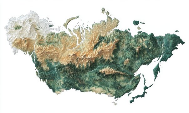 Fototapeta Siberian terrain, geographical map, mountains, rivers, landscape,  geology, environmental study