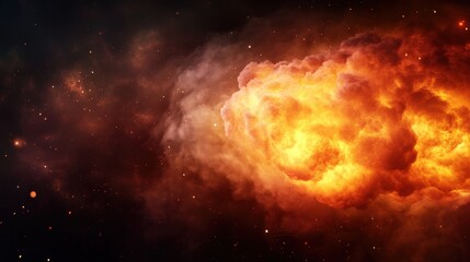 Obraz premium A powerful gas flare burning against the night sky, symbolizing energy production and industrial strength, with copy space