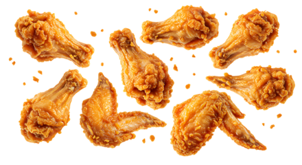 Fried chicken wings arranged neatly on a white background looking hot, crispy, and perfect for a savory snack or delicious side meal anytime.