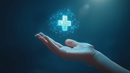 A digital health symbol, held gently in a hand, represents the future of healthcare.