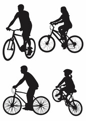 Fototapeta premium cyclist vector icon. collection of silhouettes of people cycling in different positions. bike, cycle, cyclist, ride, vector, bicycle, man, icon, people, illustration, woman, girl, boy, mountain