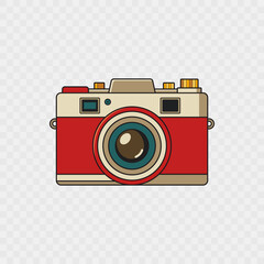 Vector illustration of a vintage camera in red and gray tones. Stylish retro design. Perfect for themes related to travel, photography, nostalgia, and retro aesthetics. Vector illustration EPS10.
