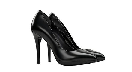 Elegant black high-heeled shoes placed neatly on a white background looking stylish, classy, and...
