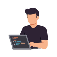 Coding at the Laptop: A modern programmer sits at a laptop, fingers deftly typing code, a modern illustration showcasing the world of software development.  