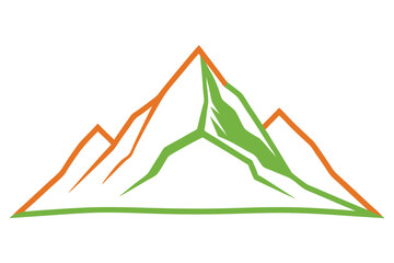 Simplified modern design of mountains with a green and orange color scheme