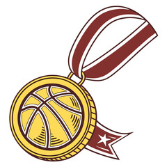 Flat Design Gold Medal with Red Ribbon Illustration

