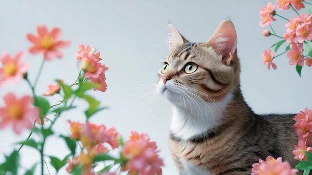 Charming bobtail cat set against a white backdrop