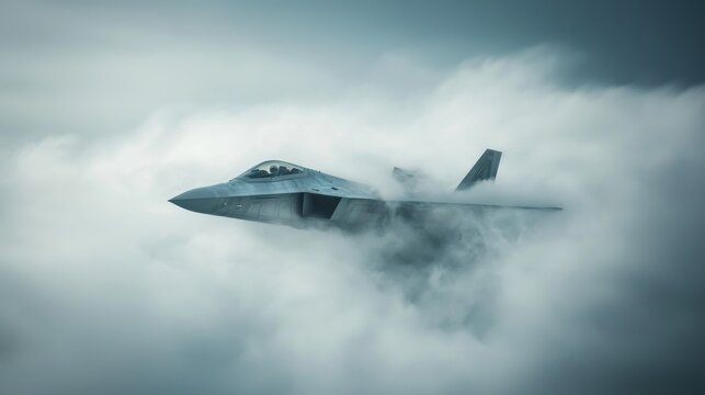 F-22 Raptor Stealth Fighter Jet Breaking Through Clouds