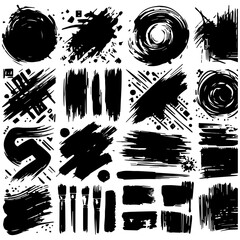 Obraz premium Set of ink grunge paintbrush strokes and splash of paints. Artistic textures collection.