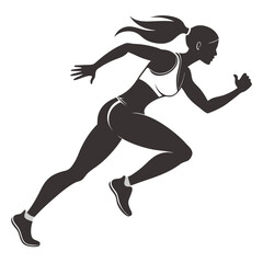 Silhouette of a Dynamic Female Runner in Athletic Attire, Demonstrating Speed and Motion