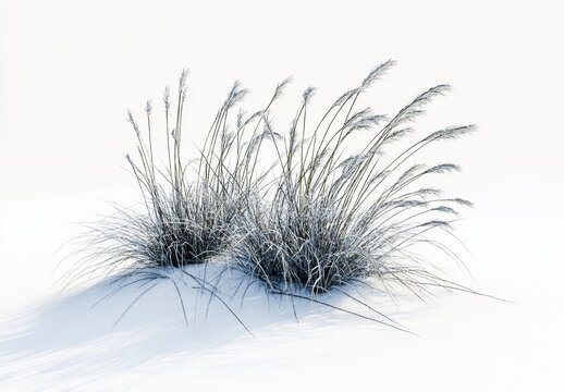 Frosted winter grass tufts in snow