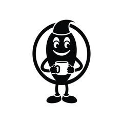 A silhouette art illustration of a coffee shop mascot logo holding cup of coffee.eps