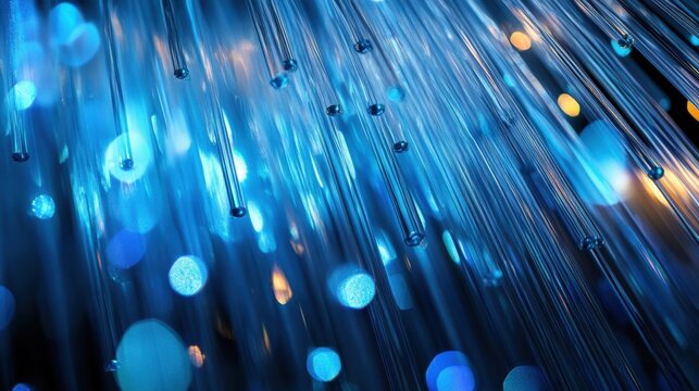 A sophisticated server rack-inspired abstract with parallel glowing blue lights extending into the distance