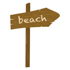 Beach wooden direction sign. Hand drawn vector. Wooden direction sign illustration for cards, designs, invitations, logos