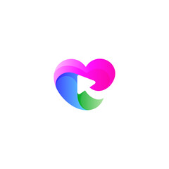 love heart logo with arrow combination in 3d colorful design style