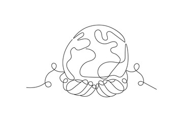 Earth globe one line drawing of world map minimalist vector illustration isolated out line vector
