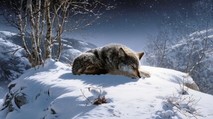 Underwater Wolf Resting Scene Snowy Stars 9it2h2h Under
