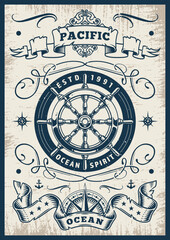 Obraz premium Nautical design with ship's wheel ocean