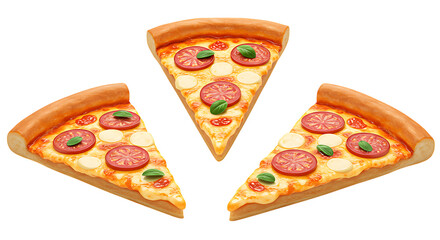 Two slices of pizza placed neatly on a white background looking cheesy, hot, and perfect for casual meals, fast food cravings, and pizza parties.