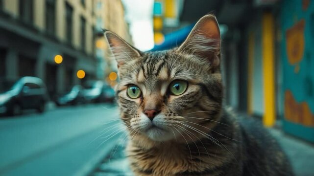 Charming stray cat in an urban setting close-up
