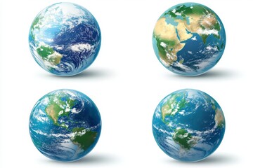 Four views of Earth, showing continents, oceans, and clouds