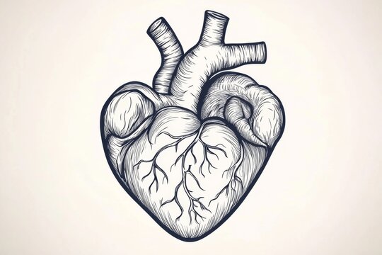 anatomical heart drawing, black and white clip art preview