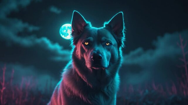 Grown dog at night