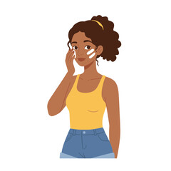 Sunscreen Ritual: A young woman applies sunscreen, promoting skincare and sun protection.