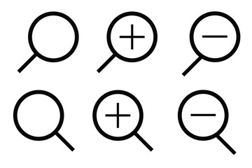 Zoom Function Icons Showcasing Magnifying Glasses with Plus and Minus Symbols