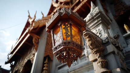 Obraz premium Generic Thai Lantern Scene 9it2h2h Over Glowing Temple